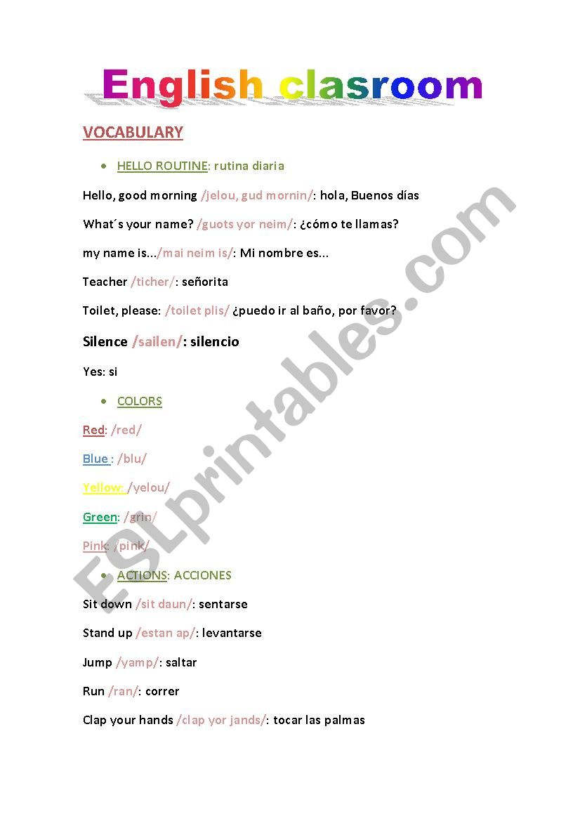 Vocabulary  worksheet