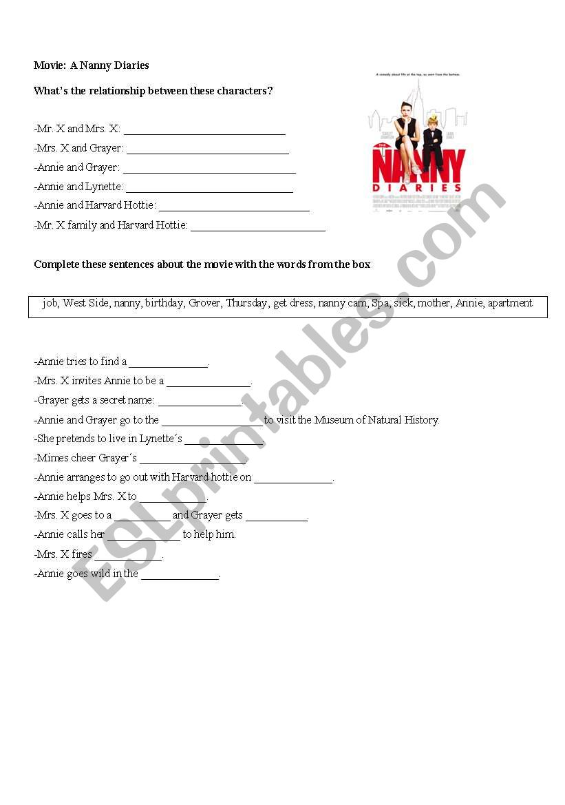 Movie: A Nanny Diaries worksheet