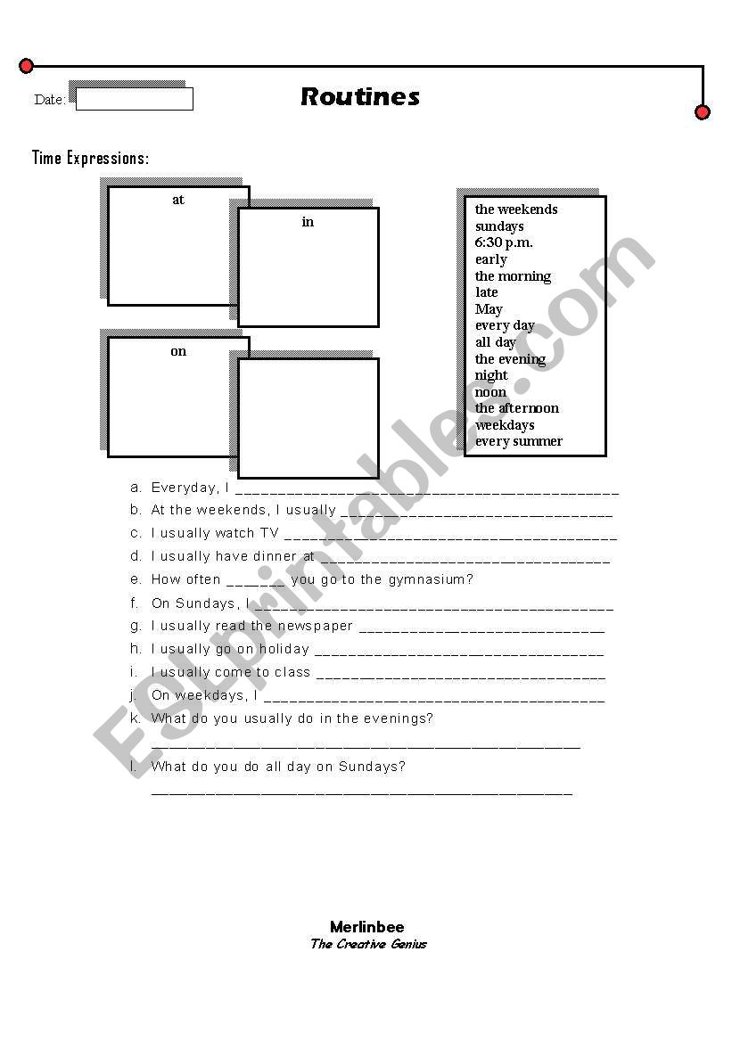routines - time expressions worksheet