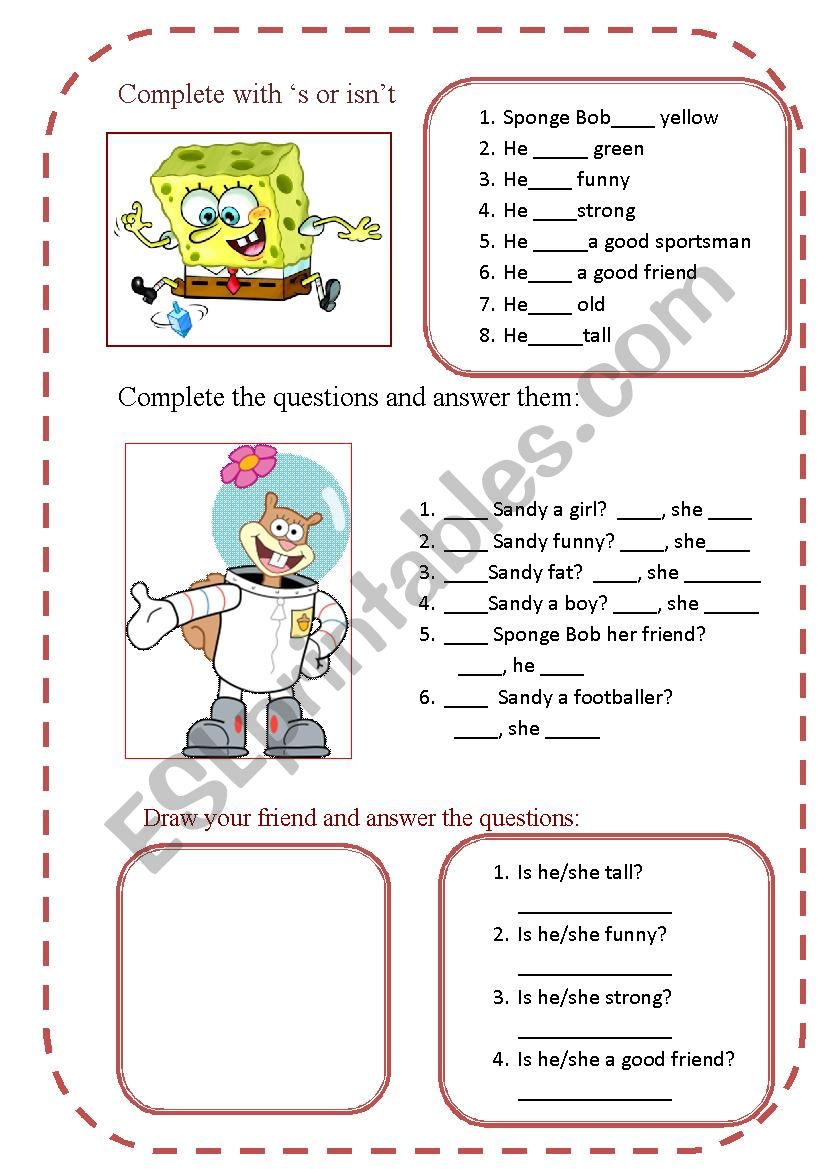 third person singular be (positive, neg and interrogative) with Sponge Bob