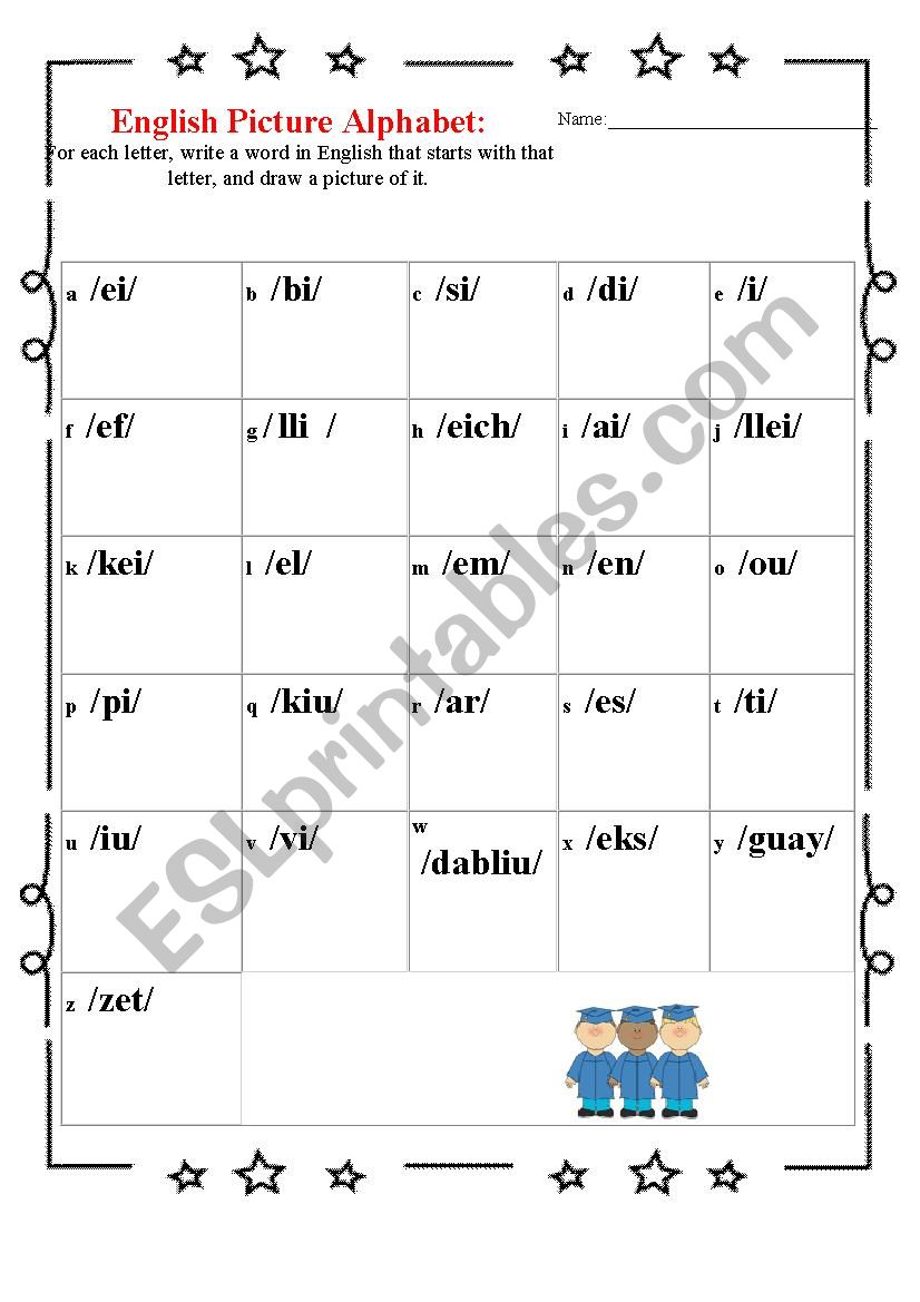 English picture Alphabet worksheet