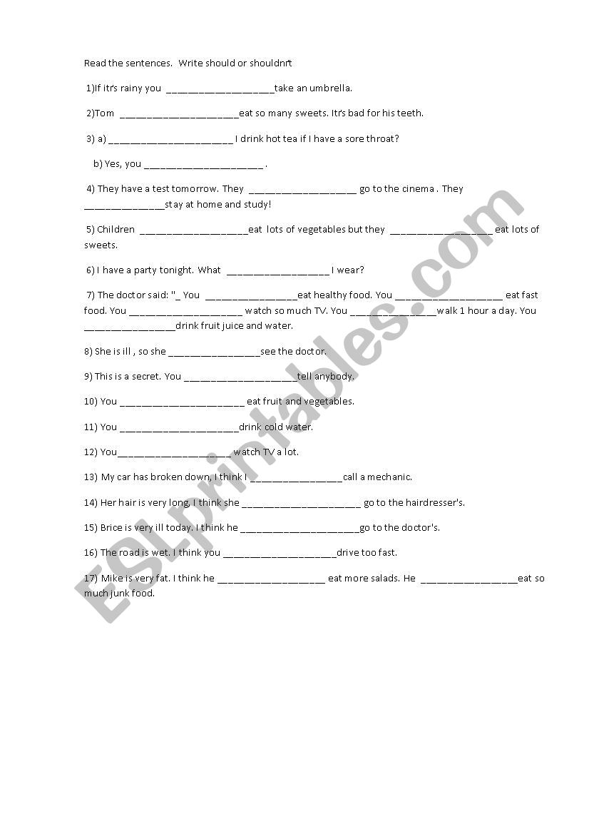 should/shouldnt worksheet