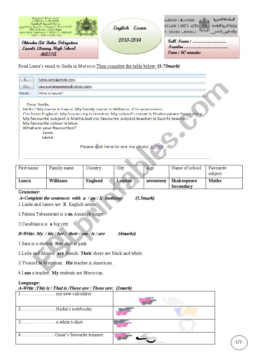 final term test worksheet