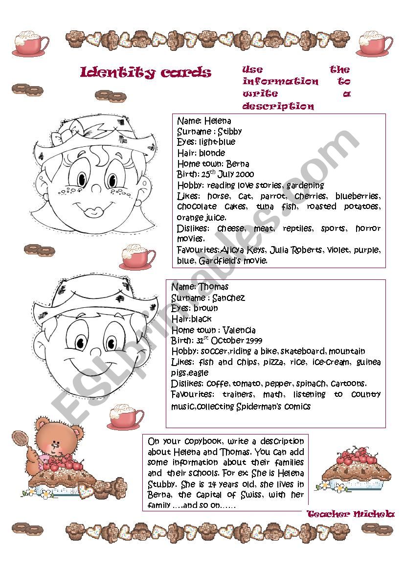 Identity cards worksheet