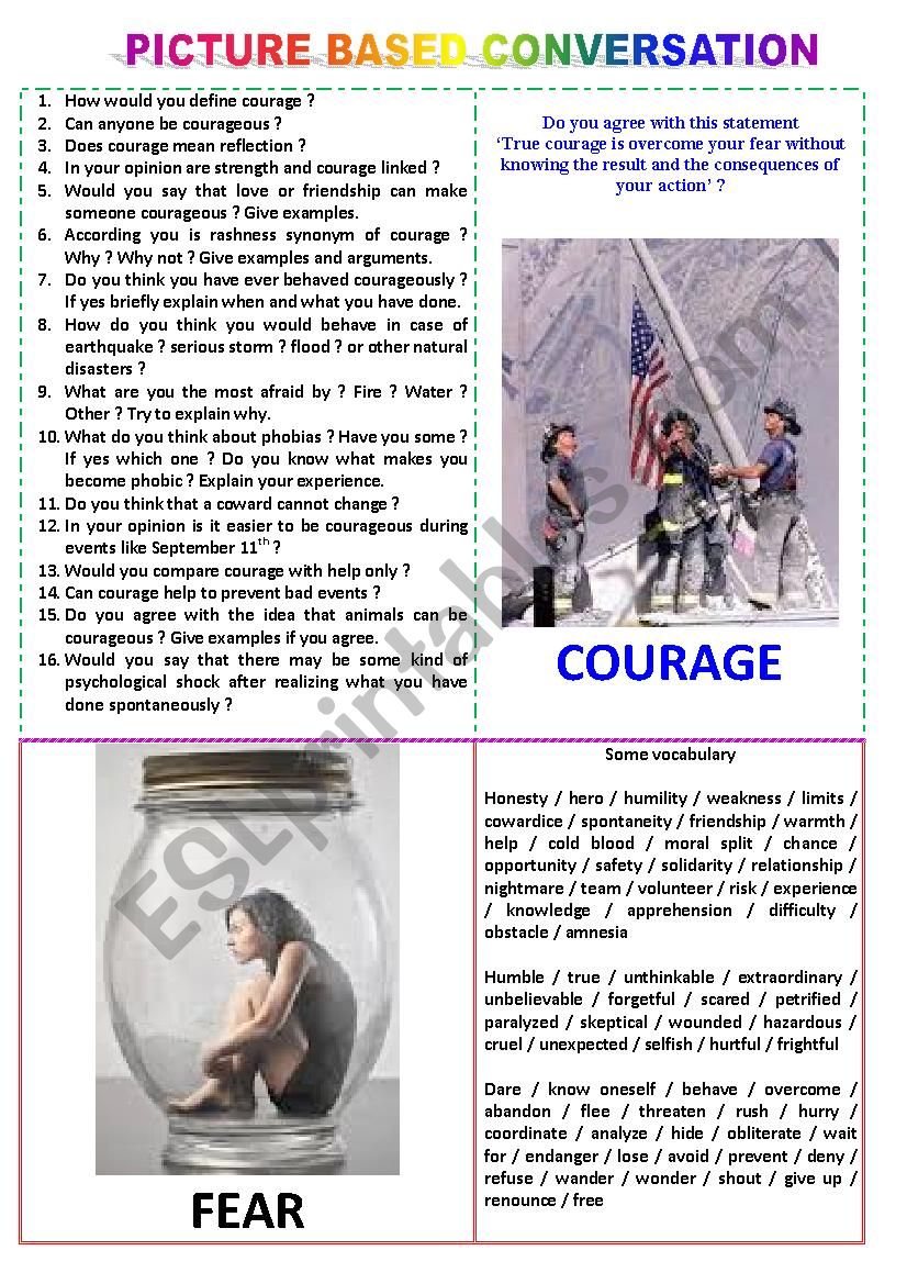 Picture-based conversation : topic 5 - courage vs fear