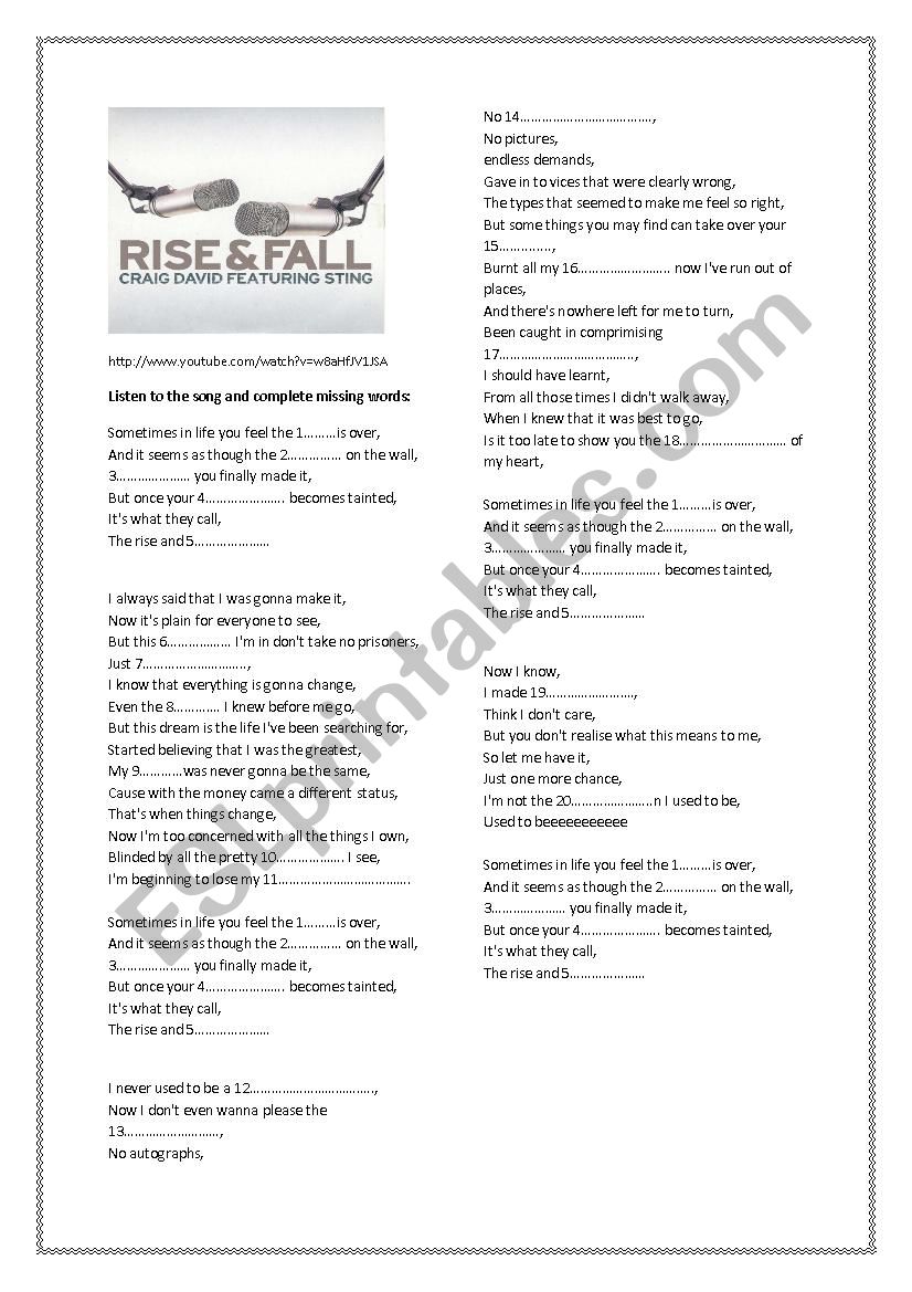 Rise and Fall worksheet