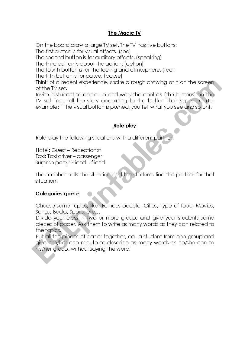 Group activities (ideas) worksheet