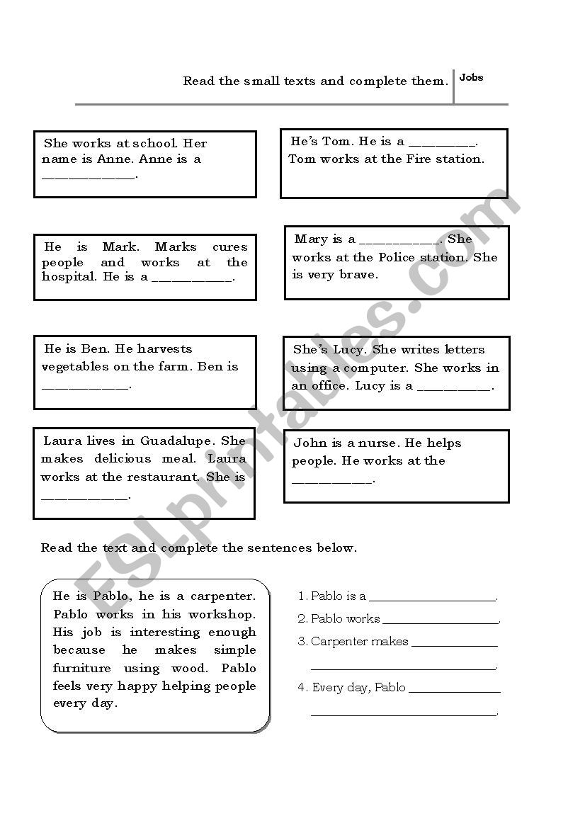 Jobs  worksheet