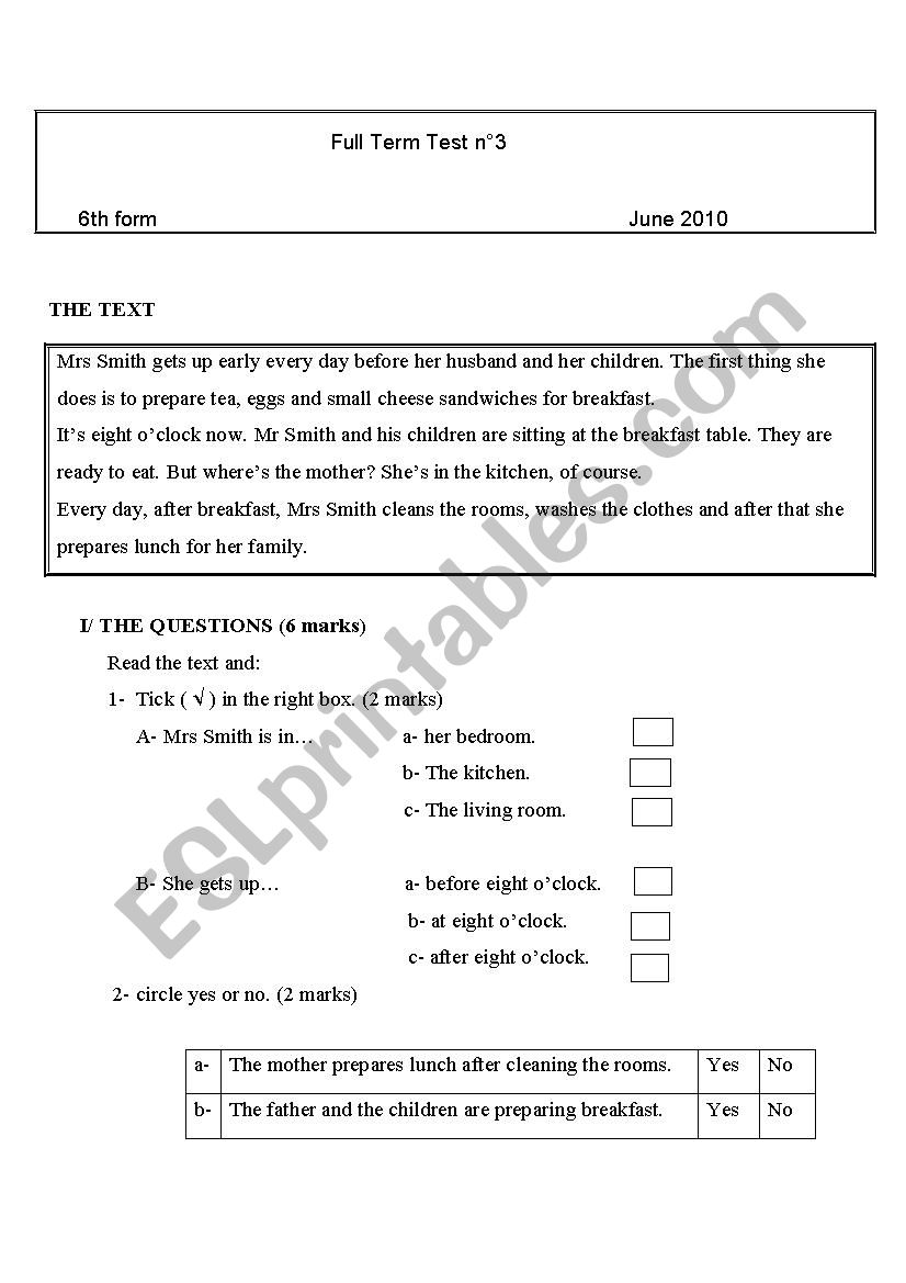 6th form june test worksheet
