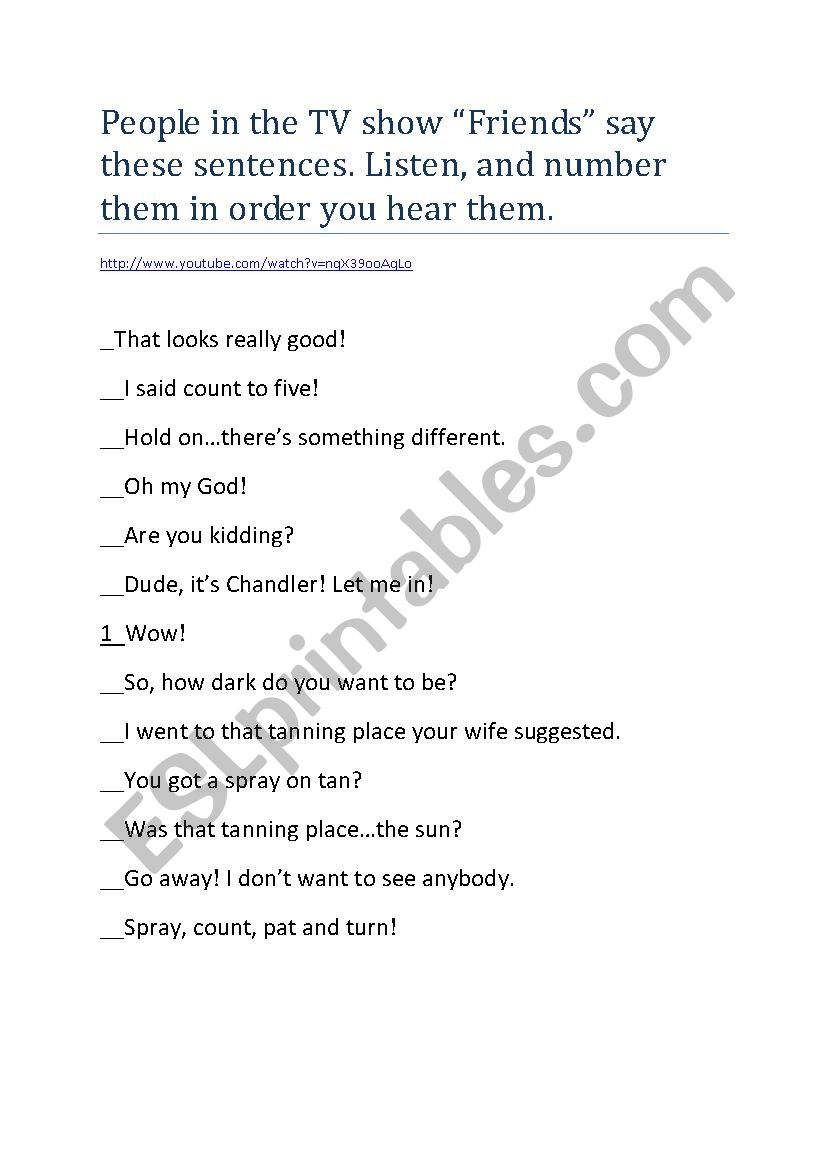 Friends: RossÂ´s Spray Tan worksheet