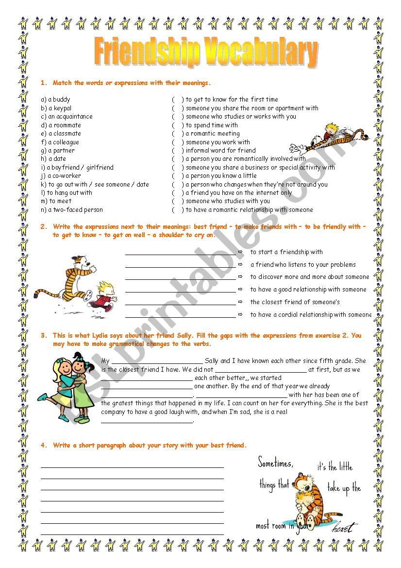 Friendship Vocabulary worksheet