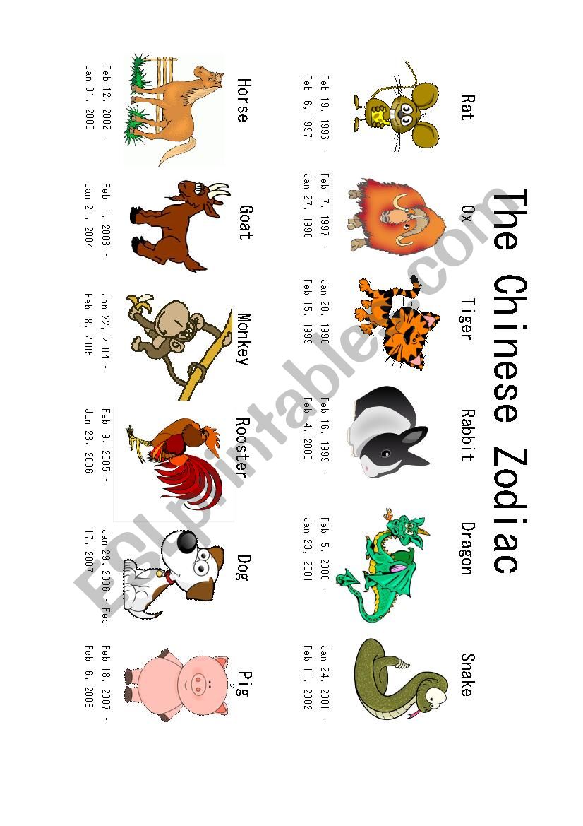 The Chinese Zodiac Animals worksheet