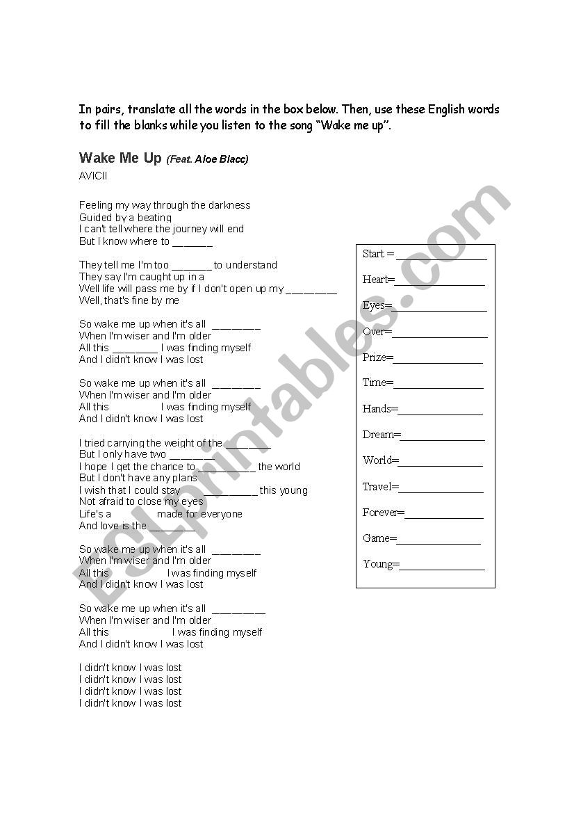 Wake me up - AVIICI worksheet