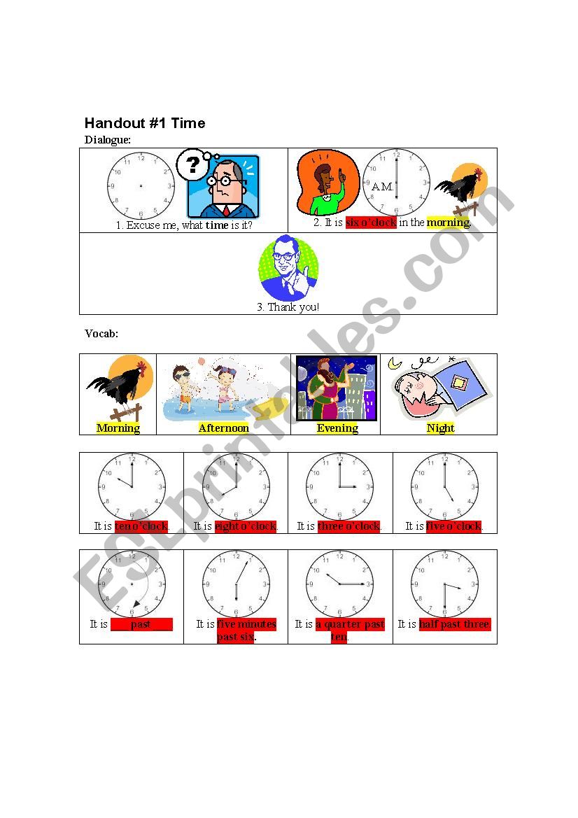 Time questions and answers  worksheet