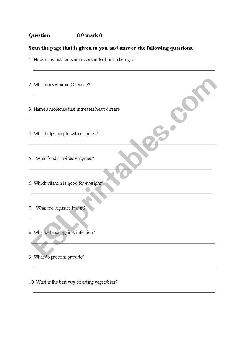 On A Way To Healthy Living worksheet