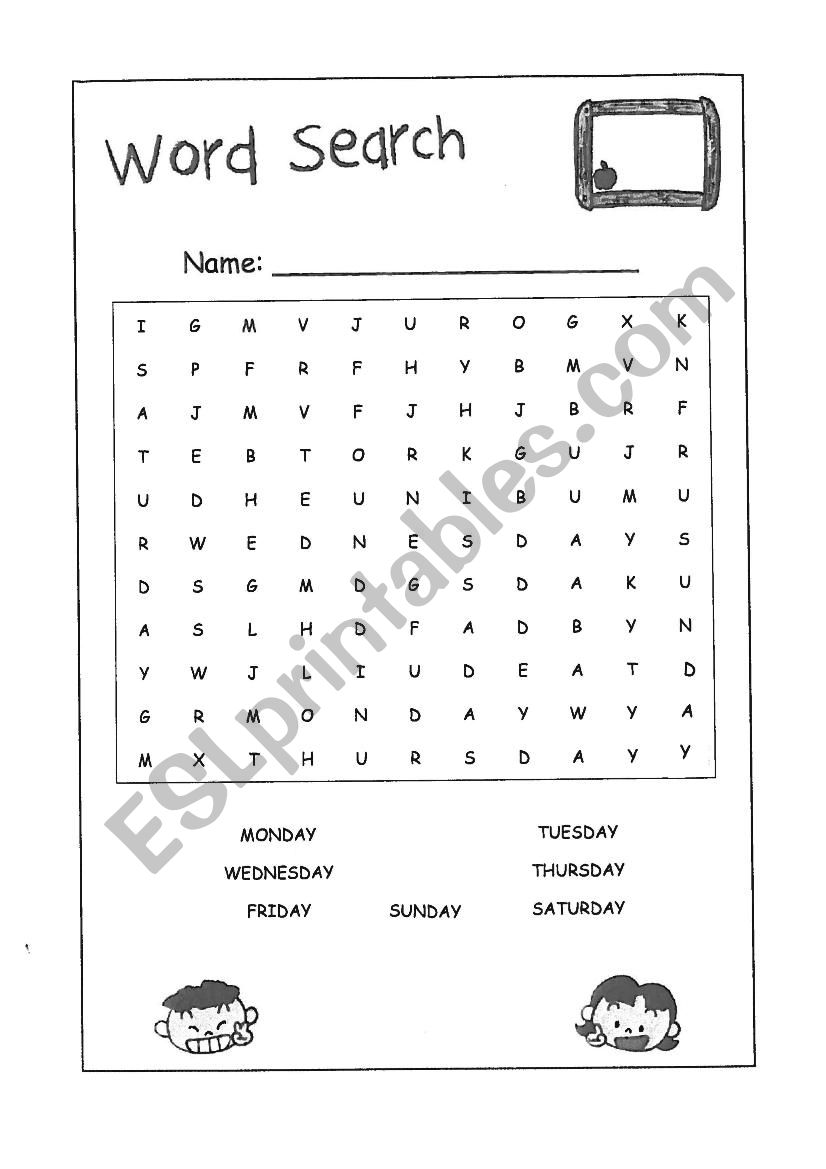 days of the week worksheet