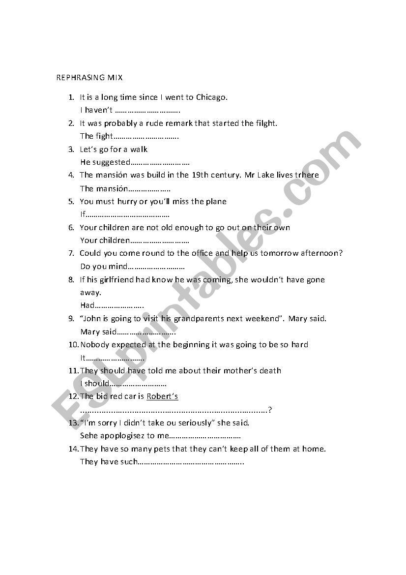 rephrasing mix worksheet