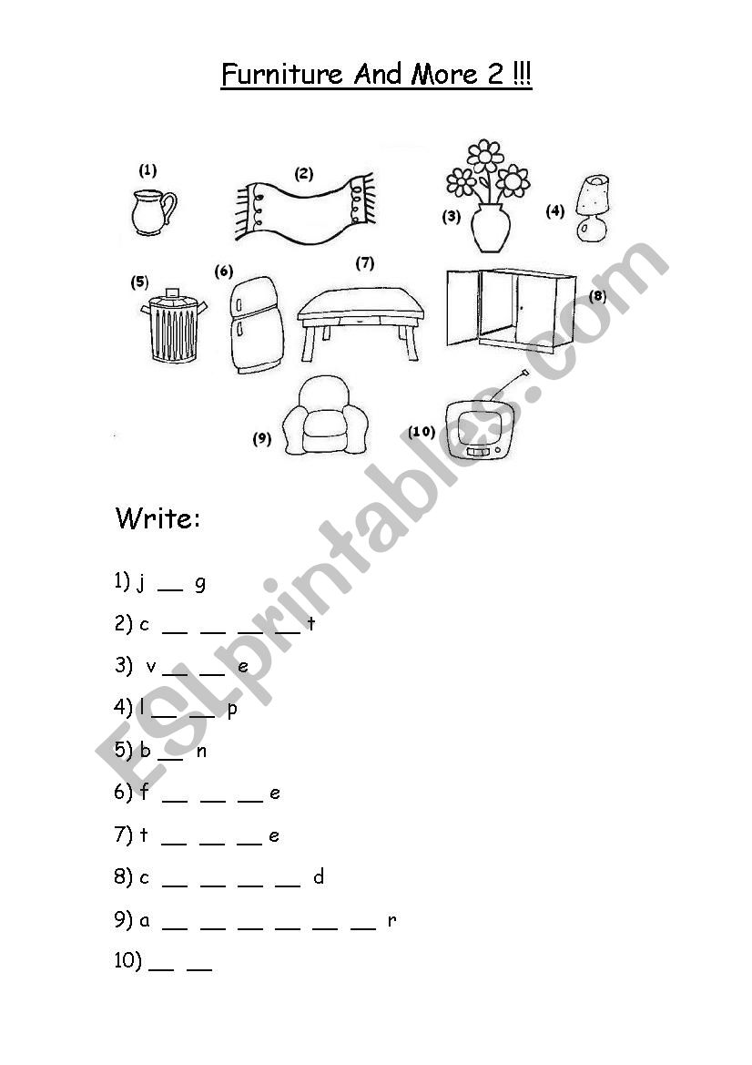 Furniture And More 2 worksheet