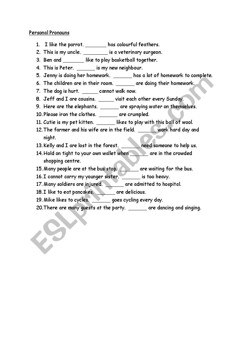 Subject Pronouns worksheet