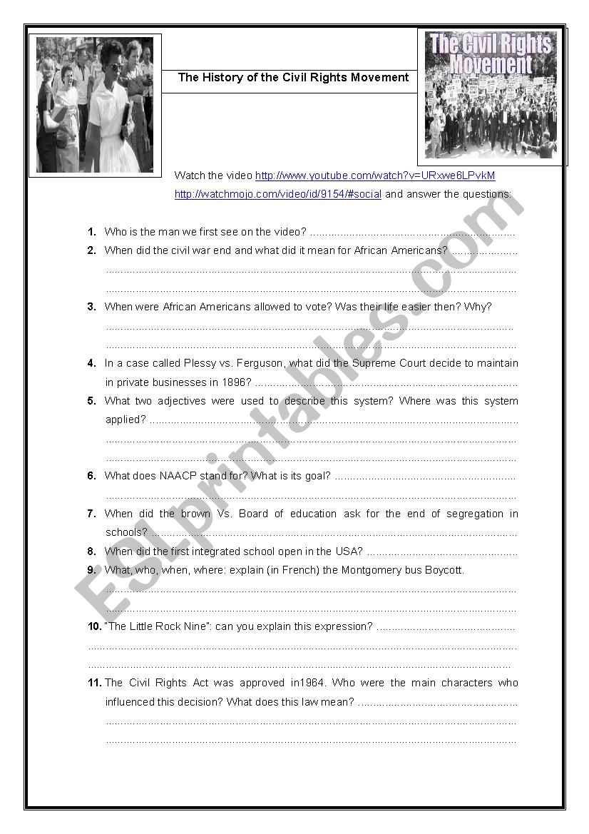 civil rights movement timeline printable