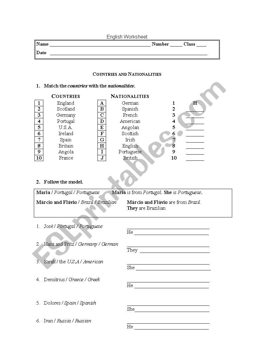 Countries and Nationalities worksheet