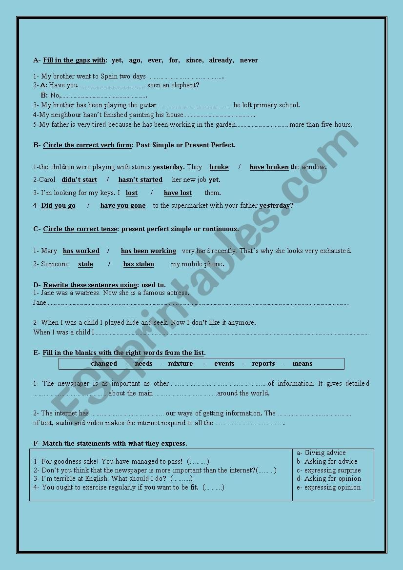 Language test for 1st year Bac students