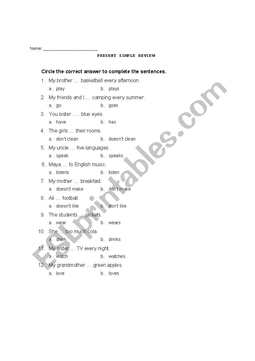 Present Simple Review worksheet