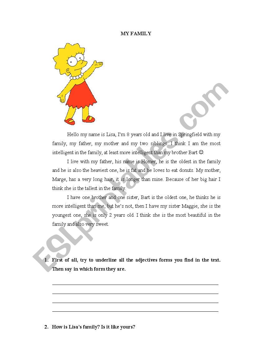 Lisas family worksheet