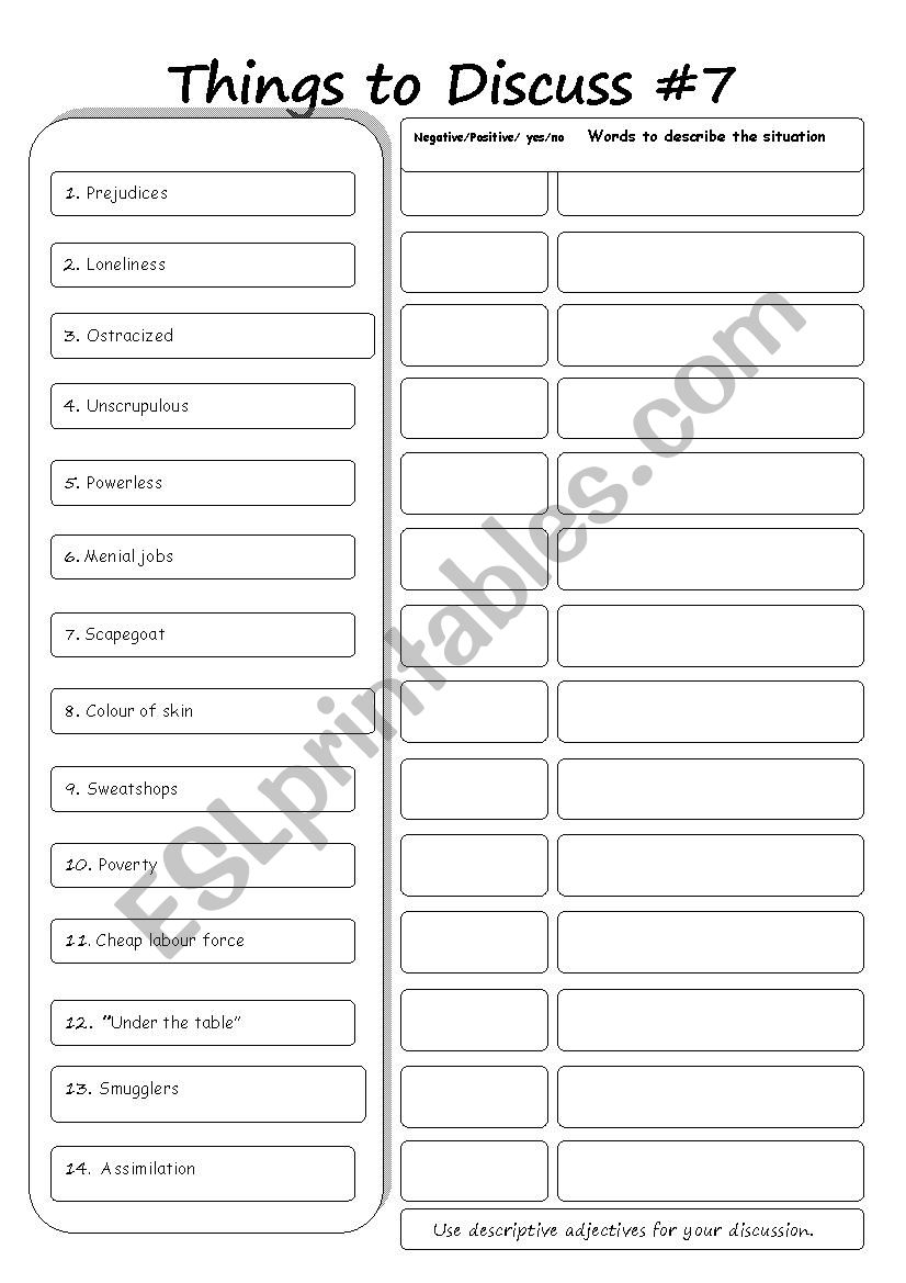 Things to discuss #7 worksheet