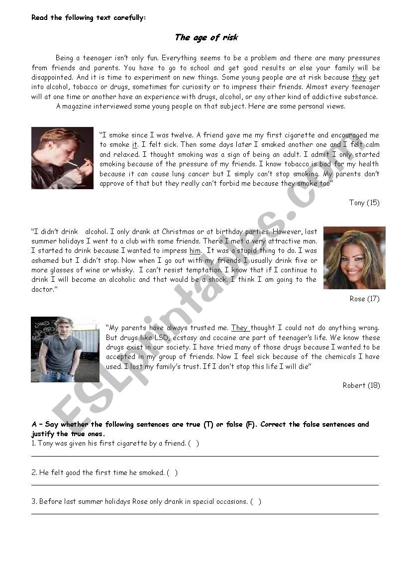 addictions  worksheet