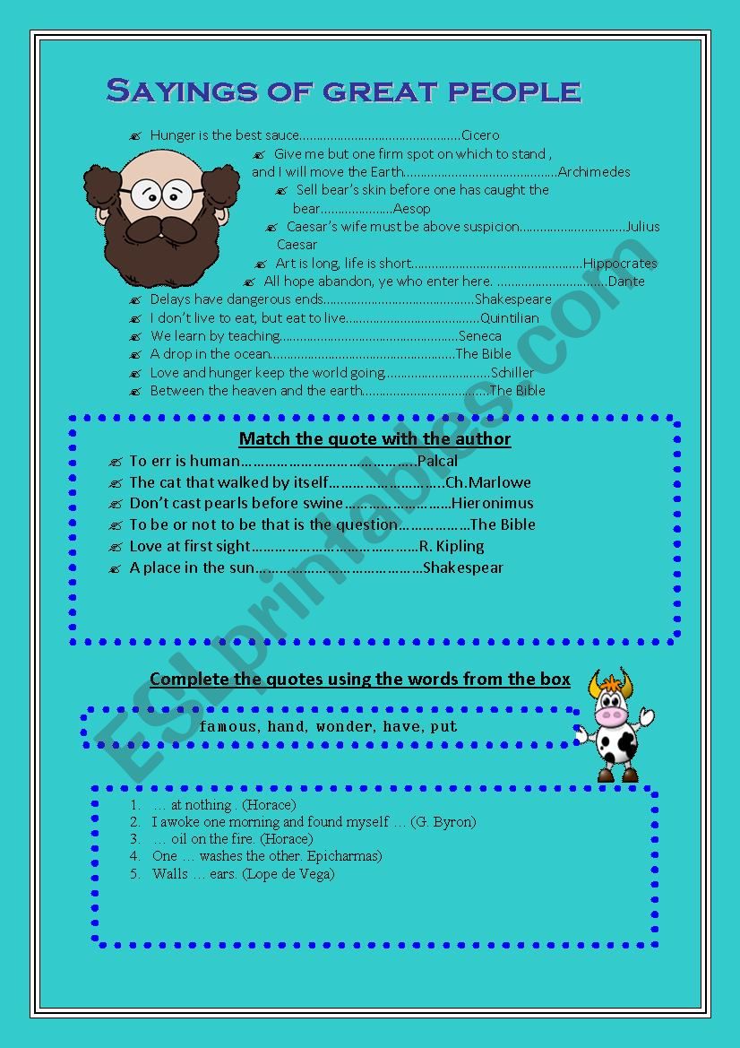 Sayings of great people worksheet