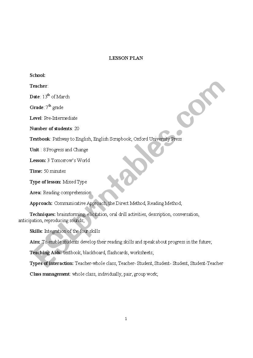 tomorrows world worksheet