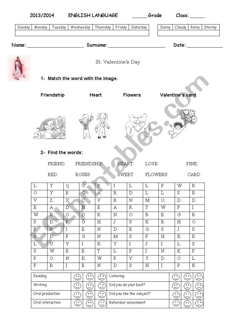 St. Valentines day worksheet