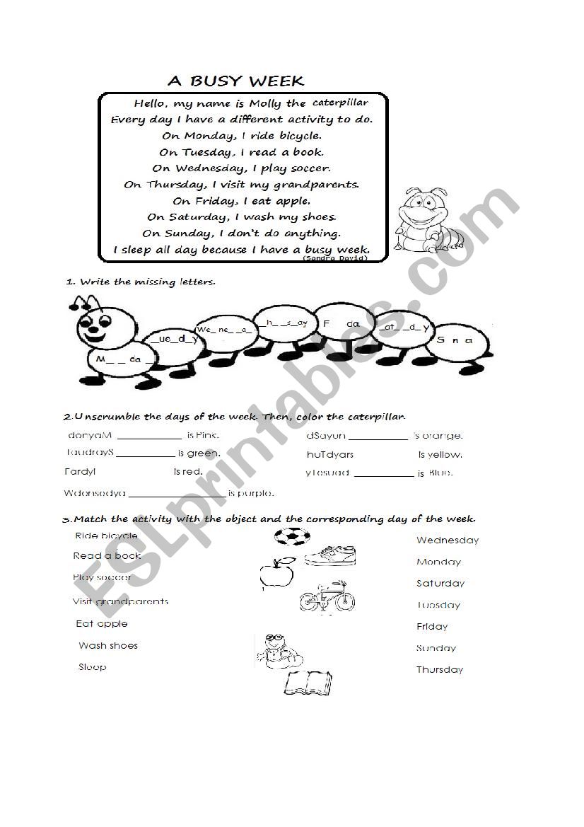 Days of the week story and activities