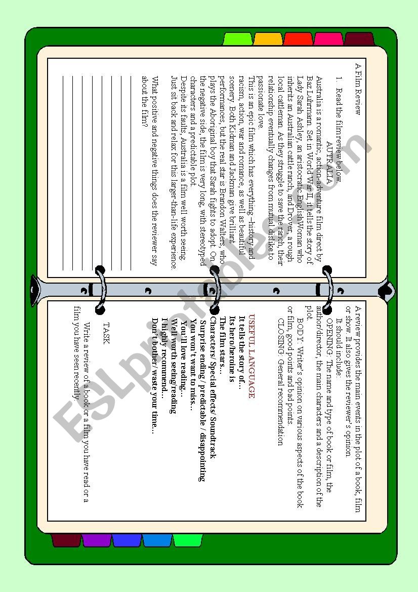 a film/book review worksheet