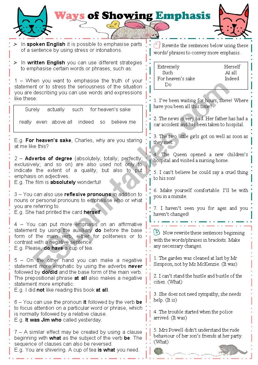 Ways of Showing Emphasis worksheet