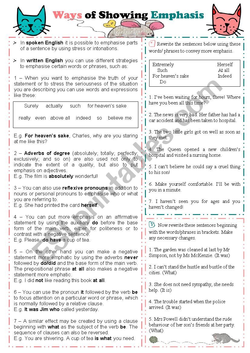 Ways of Showing Emphasis worksheet