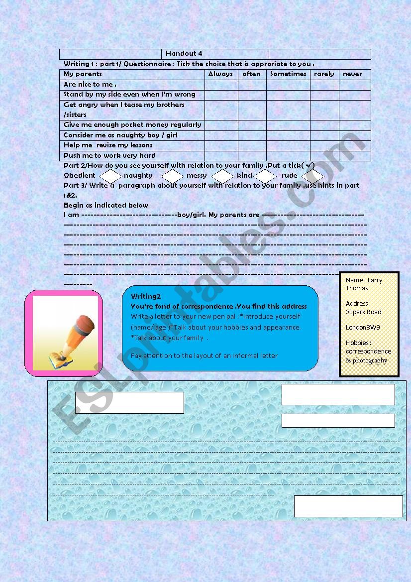 Revision ( writing tasks) worksheet