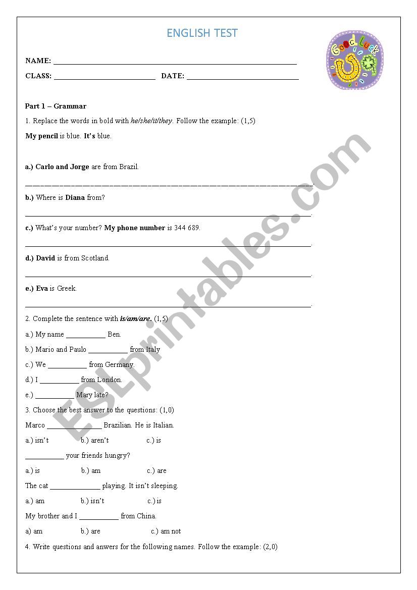 Test - First Term worksheet