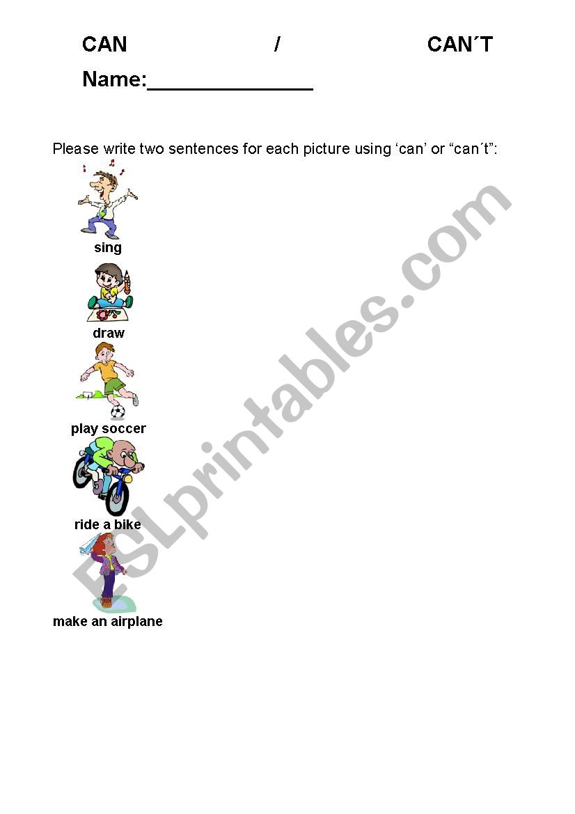can / cant worksheet