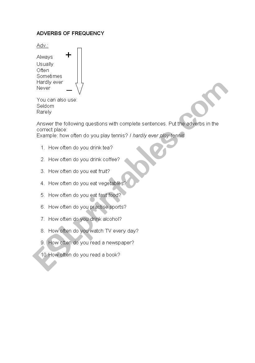 adverbs of frecuency worksheet