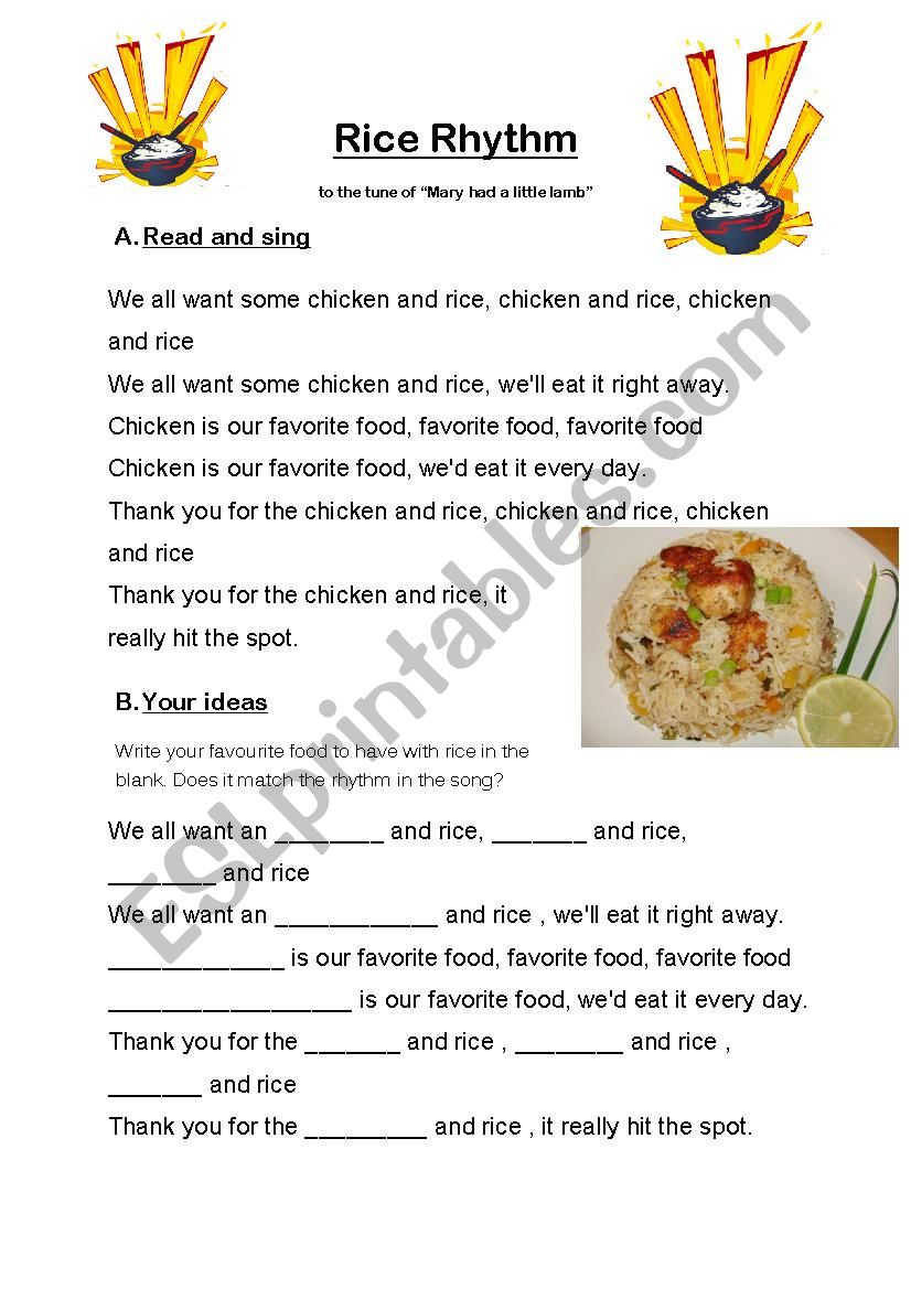 Easy Chicken and Rice Song worksheet