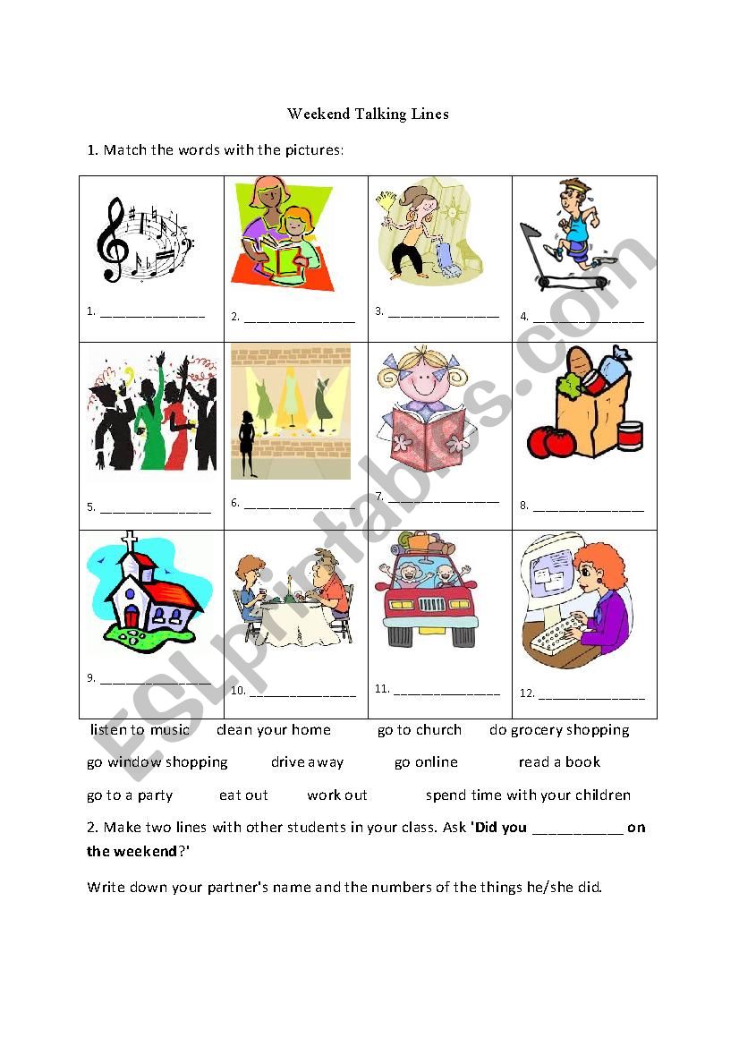 Weekend Activities worksheet