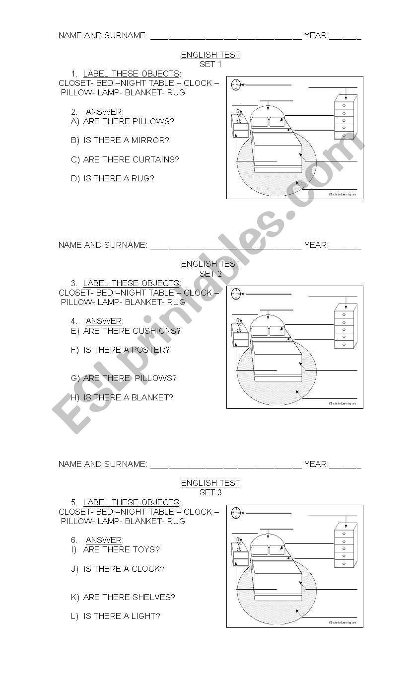The bedroom worksheet