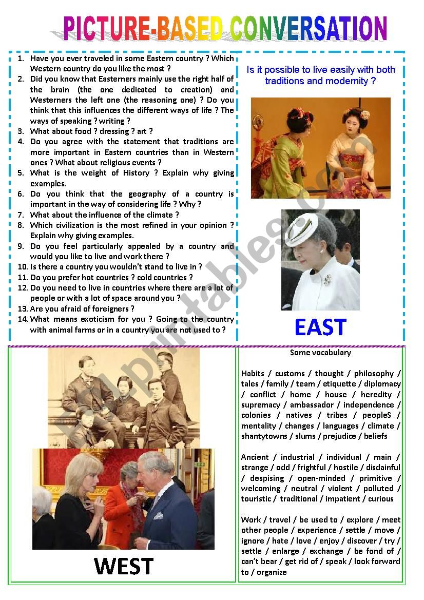 Picture-based conversation : topic 9 - East vs West