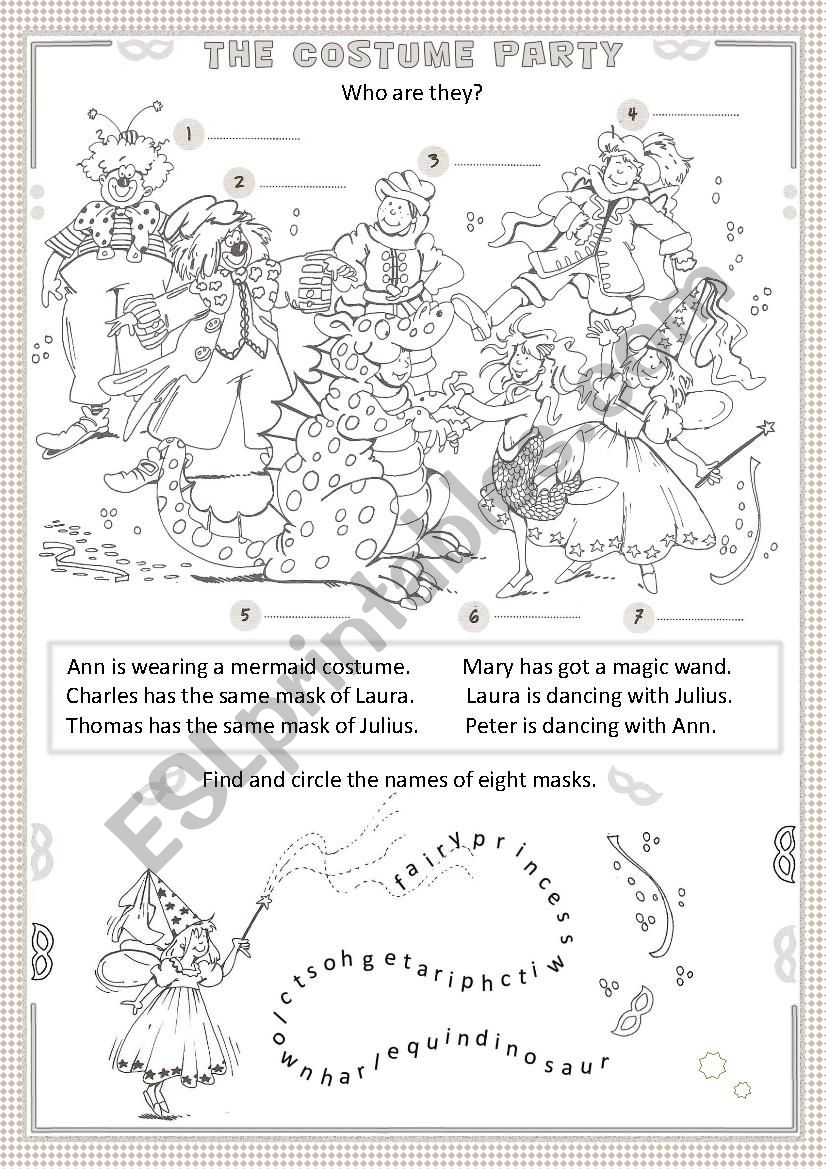 The costume party worksheet