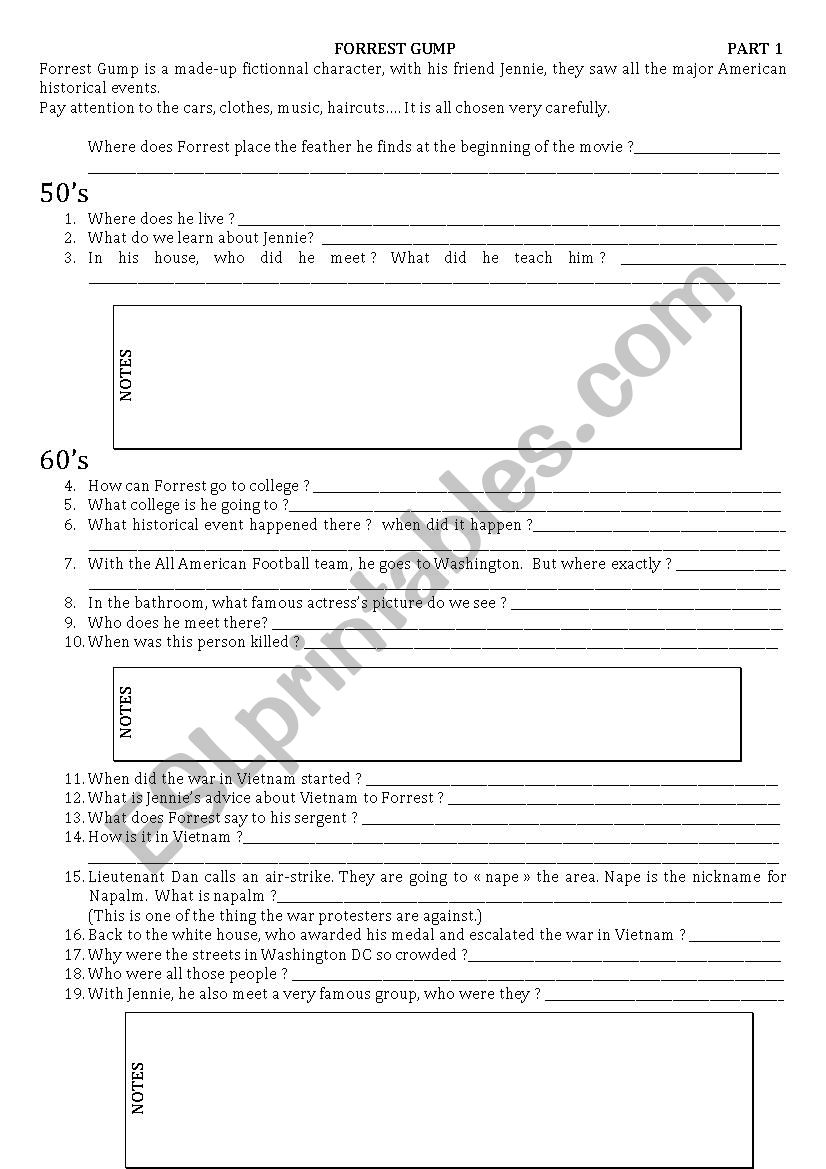 Forrest Gump (part 1) worksheet