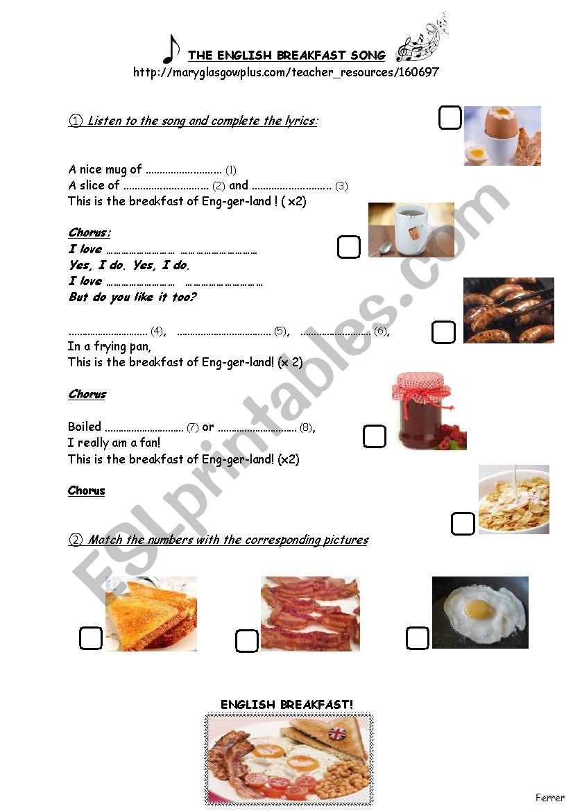 English Breakfast Song worksheet