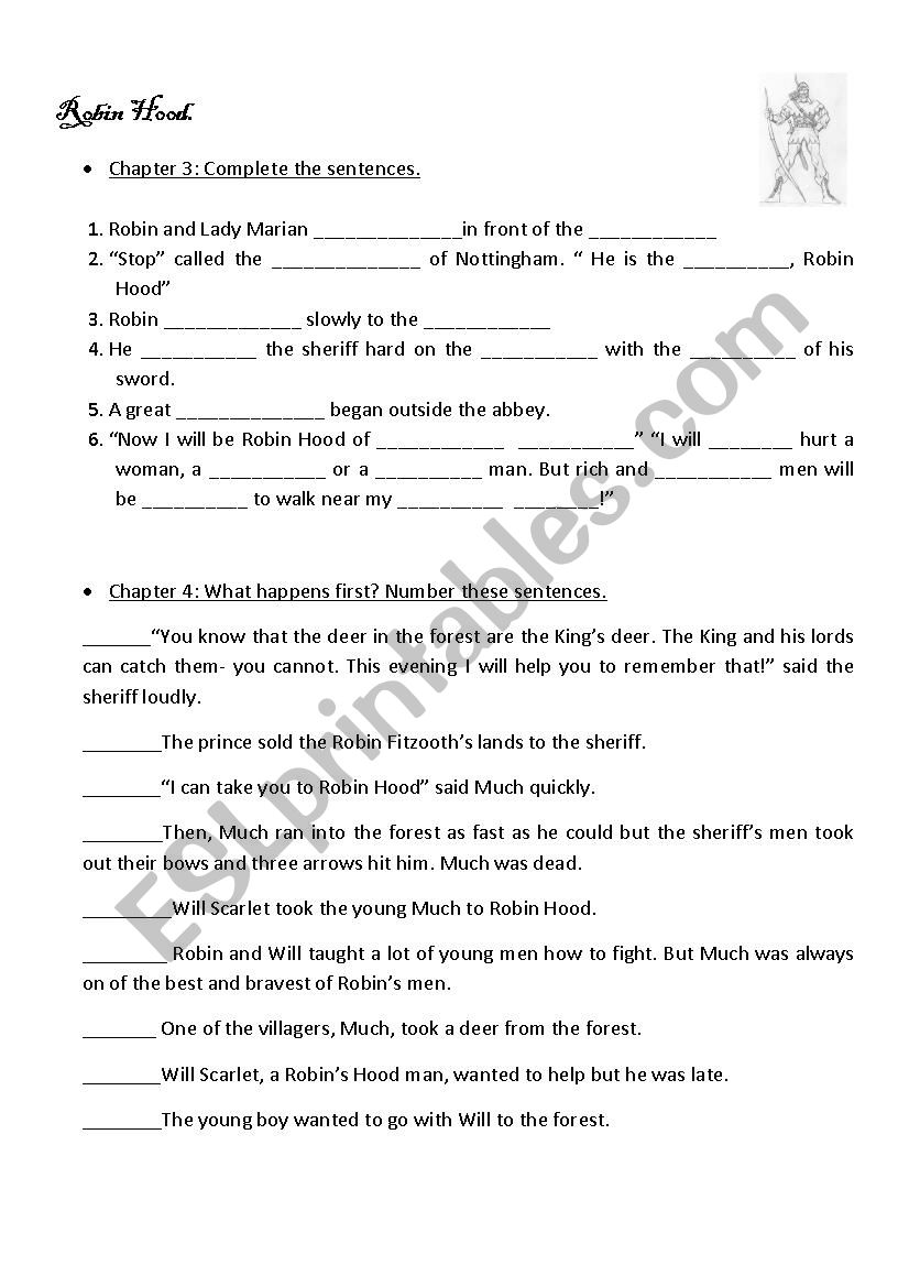 Robin Hood- chapter 3 and 4 worksheet