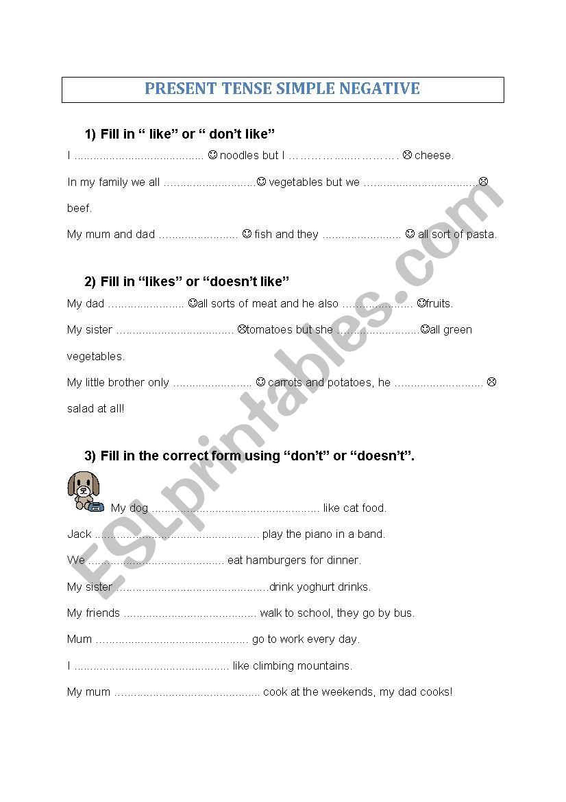 Present simple negative worksheet